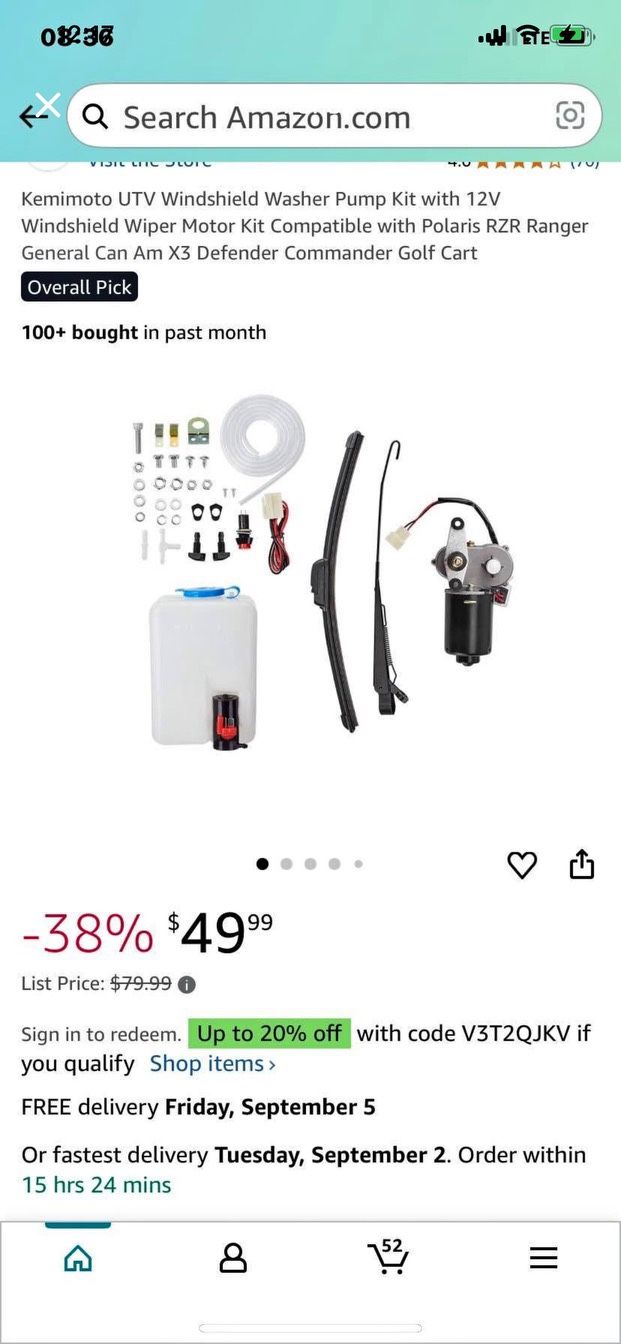 Kemimoto UTV Windshield Washer Pump Kit with 12V Windshield Wiper Motor Kit Compatible with Polaris