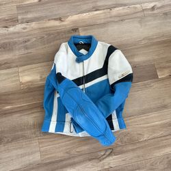 Fieldsheer Vintage Leather Motorcycle Jacket Mens sz 42 White & Teal