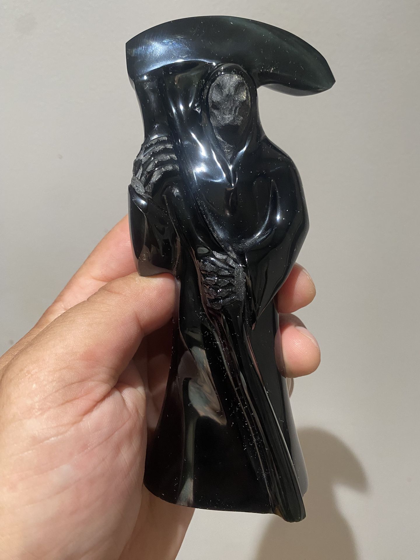Natural Black Onyx Santa Muerte Sculpture