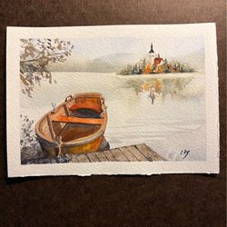 Lake Bled - Original Watercolor Painting 5x7”