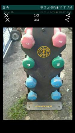 GOLDS GYM STAND WITH DUMBBELLS