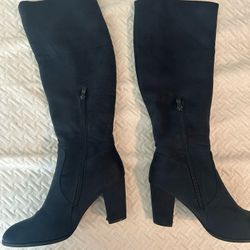 Navy Blue Suede Boots