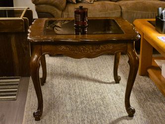 Wood End Table with Glass Top