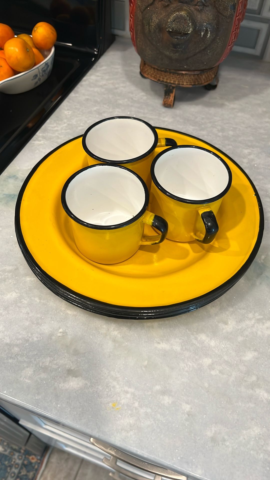 Huta Silesia Poland 1970s Mid Century Modern Enamelware Size 26 Dinner Plates