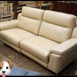 %100 REAL LEATHER ANTONİO BEİGE RECLINING SOFA WİTH İNTEREST FREE PAYMENT OPTİONS 