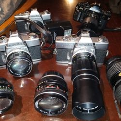 Vintage  Minolta Cameras And Different Lenses
