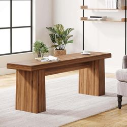 47-Inch Entryway Bench, Farmhouse Wood Bench Dining Table Bench with Sturdy Frame, Easy Assembly (Brown)