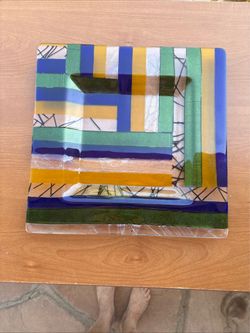 Frayed Glass Decorative 14.5x14.5 stripes Art Deco
