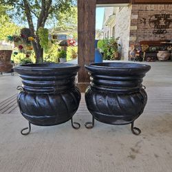 Black Screw Clay Pots, Planters, Plants. Talavera, Pottery $80 cada una
