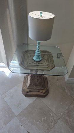 Lamp and Wooden Glass Table