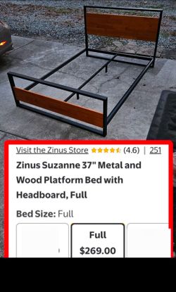 Pre-Owned Zinus Suzanne Metal And Platform Bed With Headboard(Full Size)