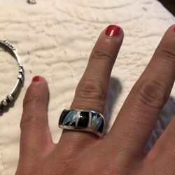 Silver Ring with opal and onyx stones