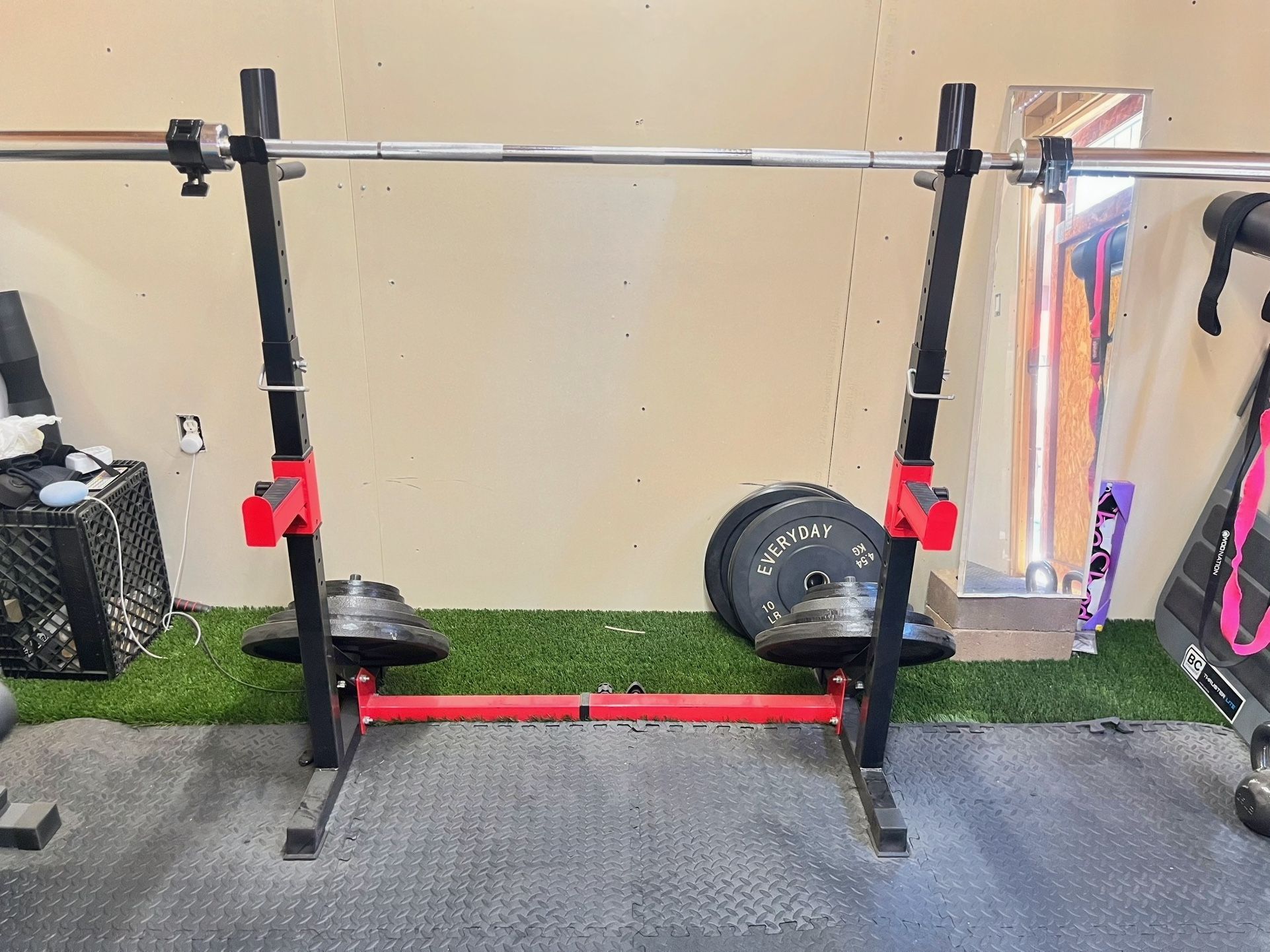 Adjustable Squat Rack + 45lb Barbell (No Plates Included)