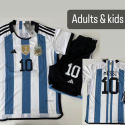 Messi ARGENTINA Campeón Del Mundo!!!! Short+jersey. Adults And Kids 