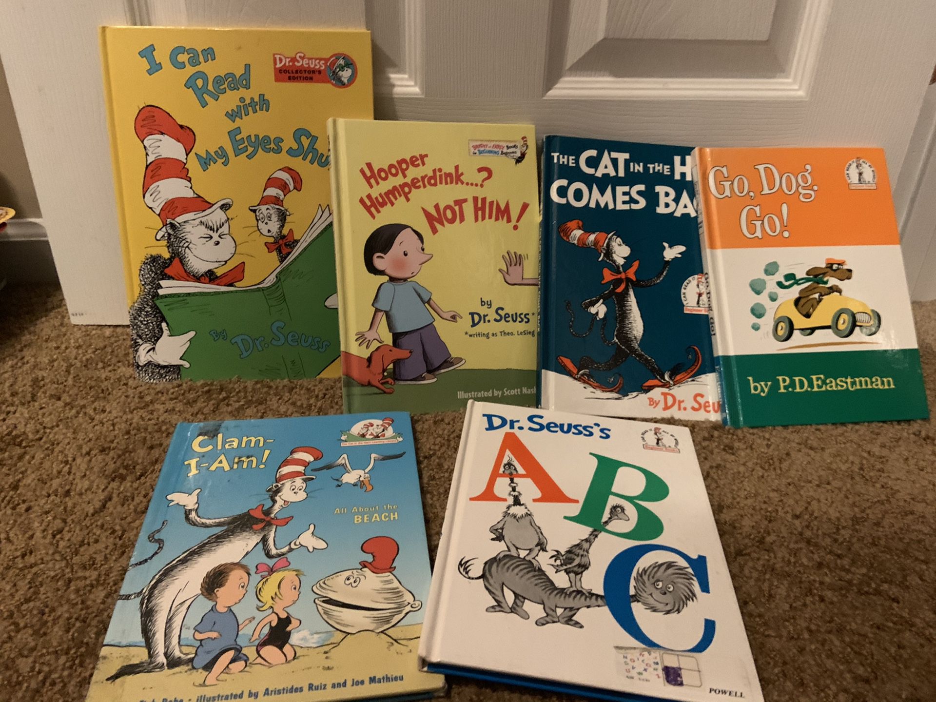 Dr Seuss Hard cover books Cat in the hat comes back, Go, Dog, Go!, Hooper Humperdink..? Not him!, Clam I am, Dr. Seuss ABC $3 each or all 6 books fo