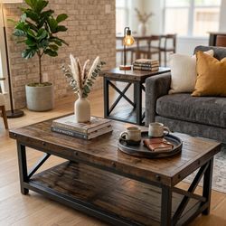 Flexsteel "Carpenter" Industrial Coffee Table & End Table - Heavy Solid Wood