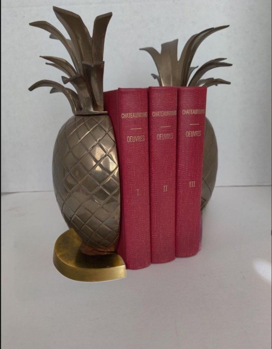 Mid Century Brass Pineapple Bookends