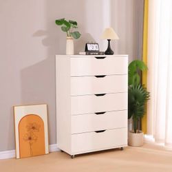 White 5-Drawer Rolling Dresser Chest