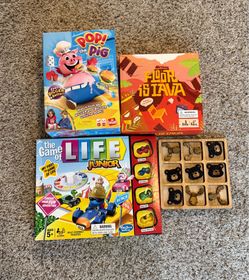 Lot of 4 games -Life junior, Pop the pig, Floor is Lava, wooden tic-tac toe