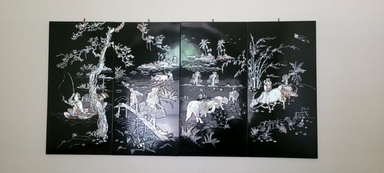 Asian Wall Art- mother of pearl on black lacquer