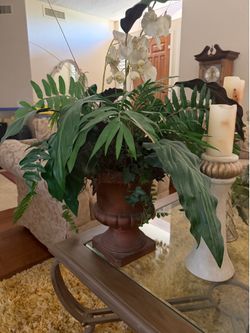 Artificial Orchid and Fern Arrangement in Urn Planter