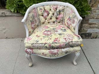 Vintage Louis XVI Floral Chintz Bergère Armchair