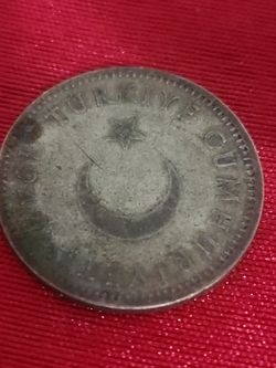 1947 TURKEY Crescent Moon & Star Genuine Silver Islamic 1 Lira Coin