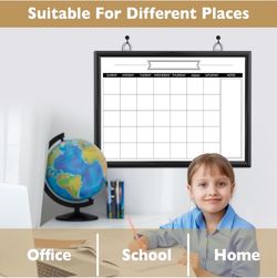 DumanAsen Calendar Whiteboard, 12" x 16" Wood Frame Magnetic Monthly Calendar Whiteboard for Wall, Dry Erase/Portable Whiteboard for Home,Office, Incl