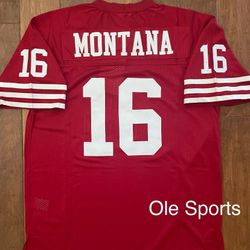 49ners Joe Montana Red Throw Back Jersey Men 