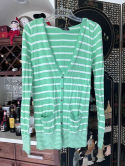 Green striped hoodie sweater size S