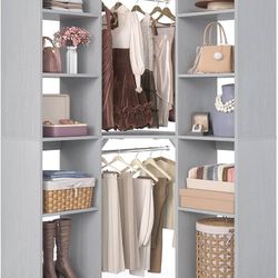 Corner Closet System with 12 Shelves, 39.2" Corner Closet Organizer System with 2 Hanging Rods, Versatile 6-Tier Walk-in Closets for Corner Space