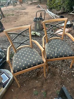 Set of 4 slight fixer uppers Wood Armchairs with Upholstered Seats