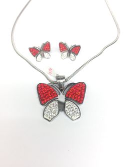 Stainless steel set of chain and earrings red