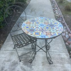 MOSAIC TILE PATIO TABLE  W/ CHAIR