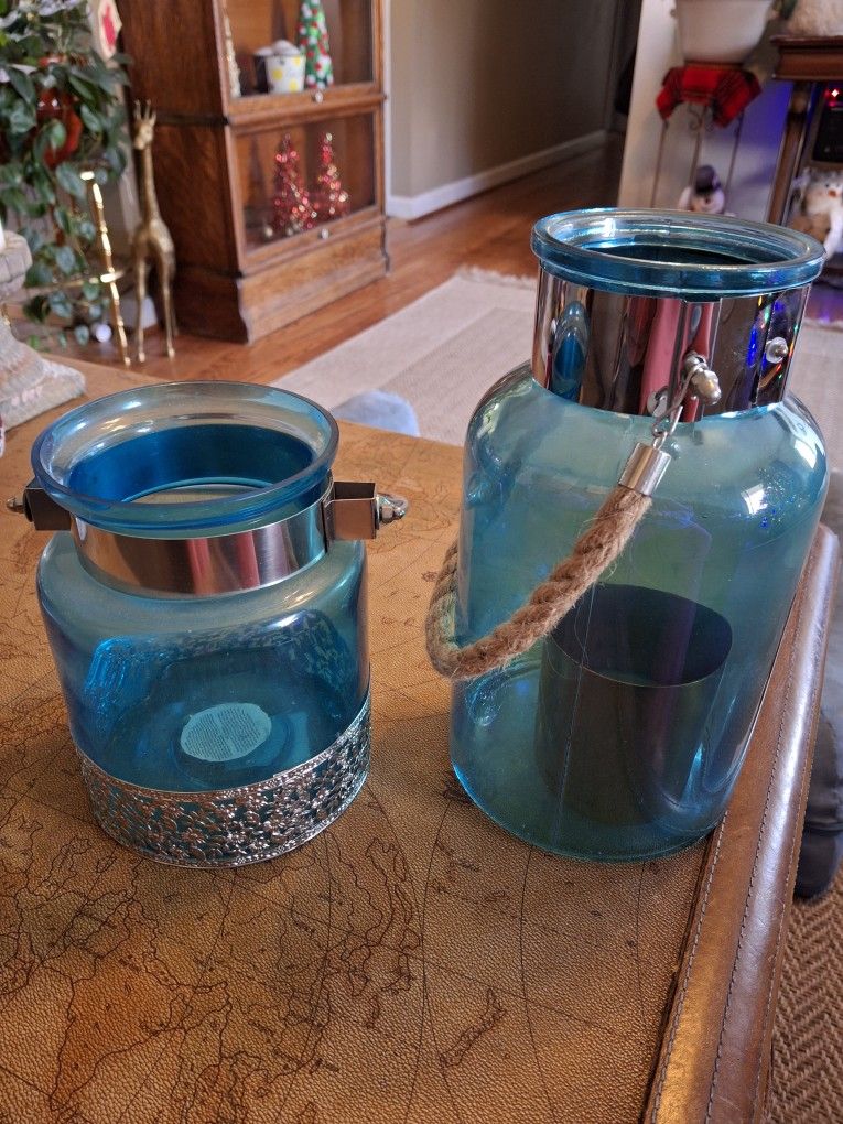 Two Decorative Glass Candle Holders