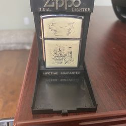 Genuine Zippo USA Gasoline Lighter Scrimshaw With Case