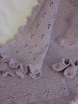 Baby Girl Blanket and ankle socks set. Soft lilac, hand crafted, made with acrylic yarn, new.$20 Set.