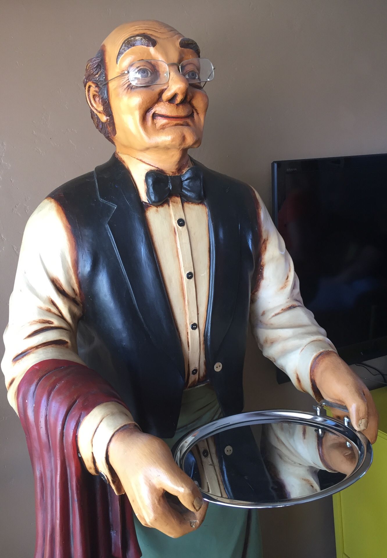 Antique Old Man Waiter Statue