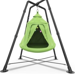 Swing Set with Tent Swing, X-Shaped Swing Frame with Sensory Swing, Tent Swing with Swing Stand, Hammock Chair with Stand, 330 lbs Capacity, w/Rainbow