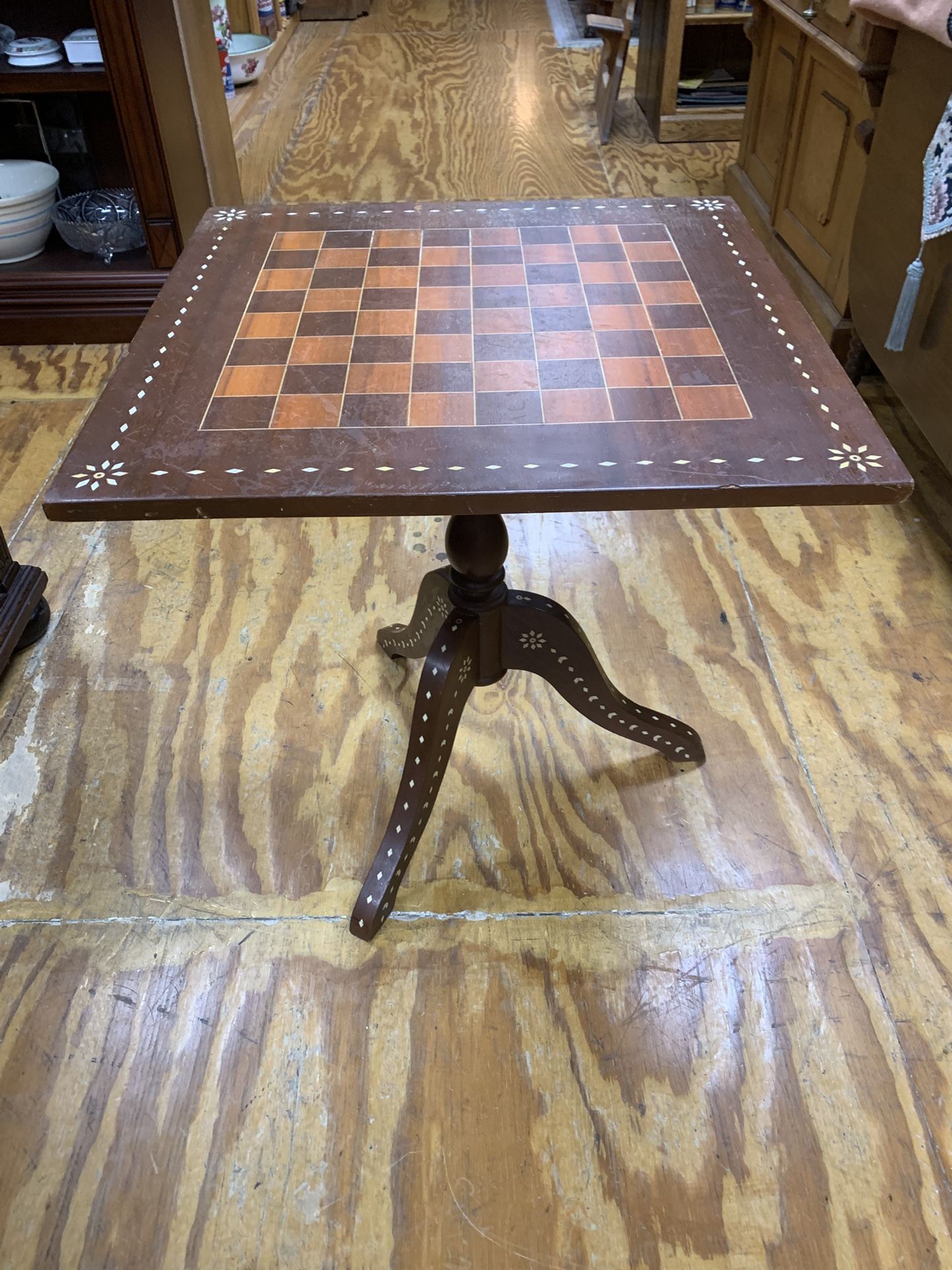 Vintage Inlaid Chess Checkers Folding Game Table