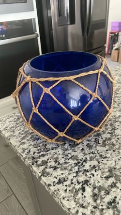 Cobalt Blue Glass Bowl with Rope Netting