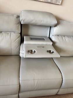 Gray Power Reclining Sofa with Console