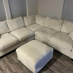 New Corduroy Sectional Couch with Ottoman! Free Delivery 🚚! 