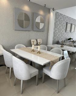 White Marble-Top Dining Table - 8 Chairs - Same Day Delivery 🚚 No Credit Needed💸