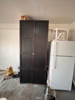 Dark Brown Tall Double Door Wardrobe Cabinet