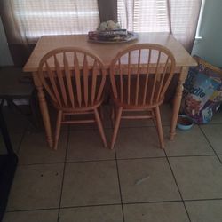 Wood Dining Room Table And Two Chairs