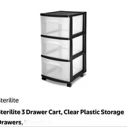 Sterilite 3 Drawer Cart, Clear Plastic Storage Drawers