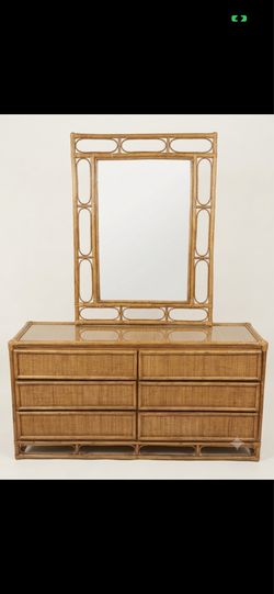 Bamboo and Rattan Dresser and Mirror