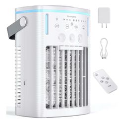 Portable Air Conditioners, 3 Speeds & 3 Cool Modes Personal Quiet Cooling Fan AC Unit, 1200ML Water Tank Evaporative Air Cooler with Remote Control, 7