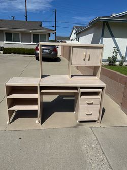 Light Wood Computer Desk with Storage Hutch